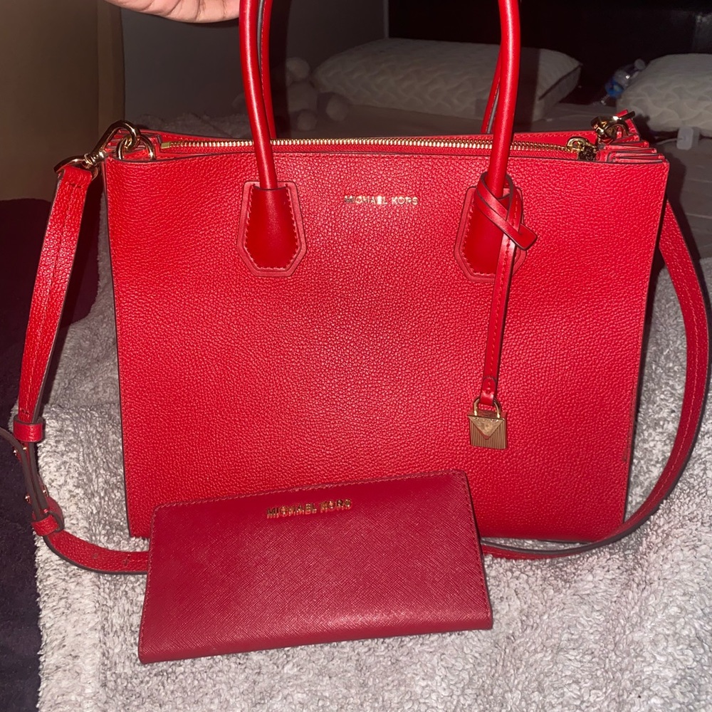 Michael Kors red purse and wallet